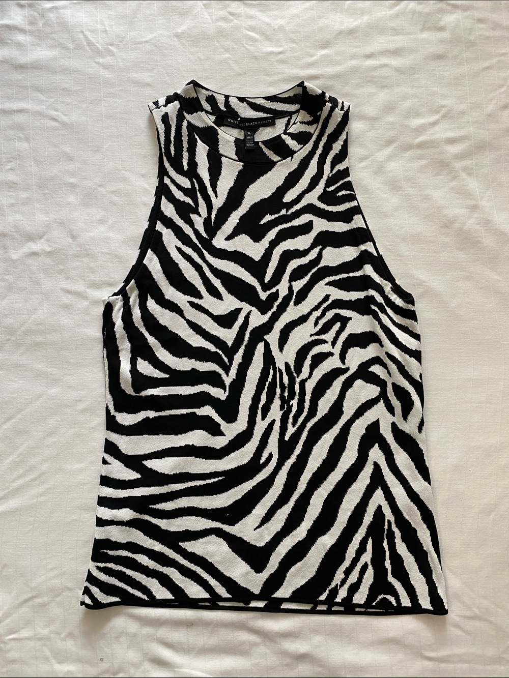 White House Black Market Black & White Zebra-Print Knit Tank